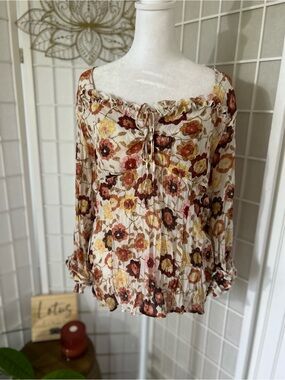 Violet & Violet & Claire Boho Fall Floral Crinkle Ruffle Top XL